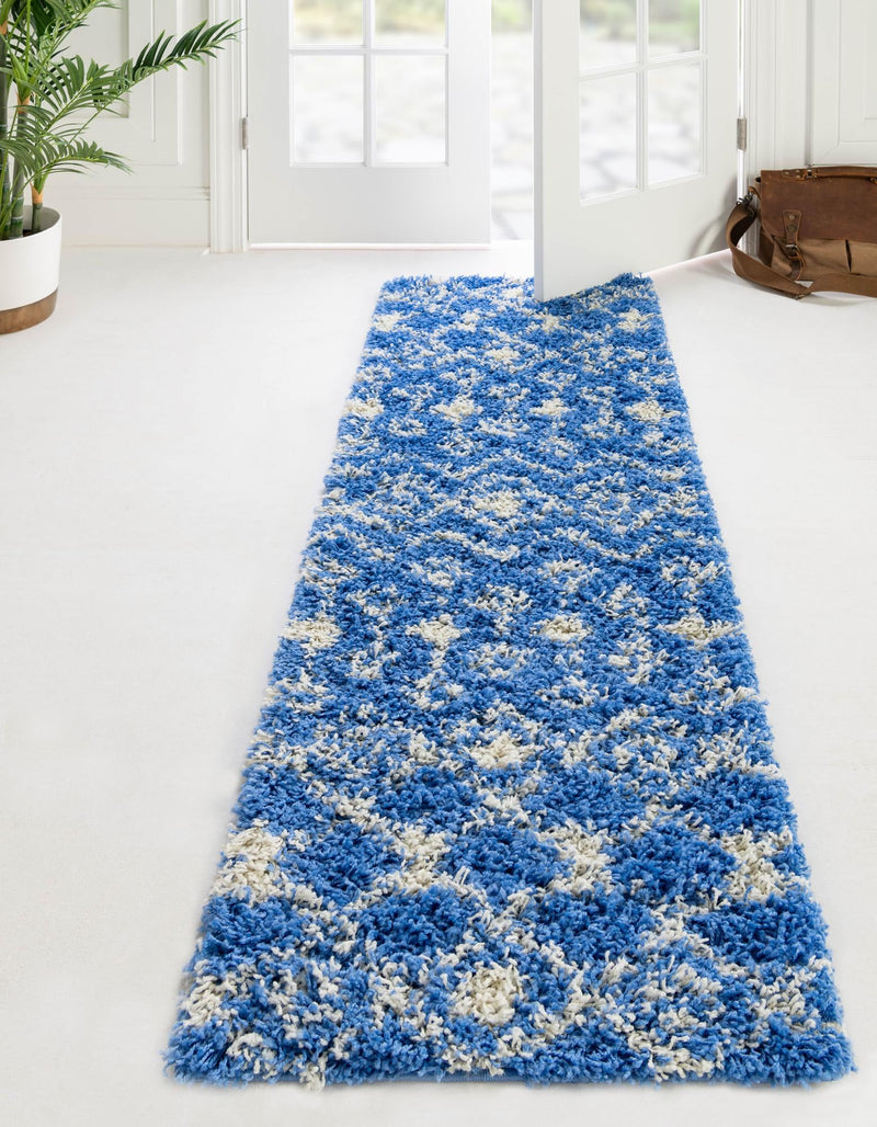 Berber Lattice Shag Collection Area Rug - Atlas (Periwinkle Blue) Runner Periwinkle Blue lifestyle 0