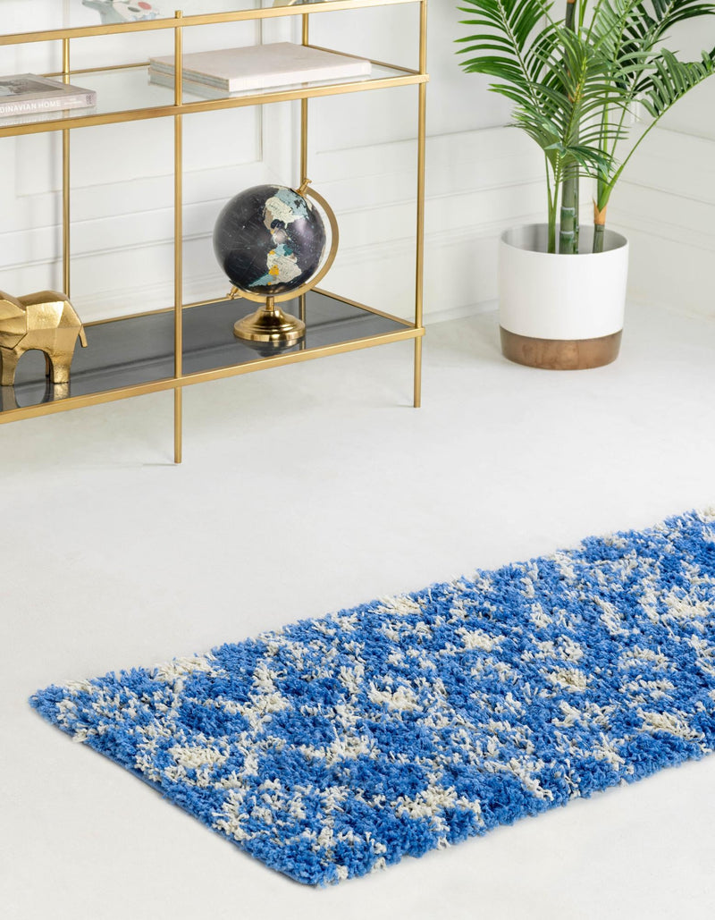Berber Lattice Shag Collection Area Rug - Atlas (Periwinkle Blue) Runner Periwinkle Blue lifestyle 2