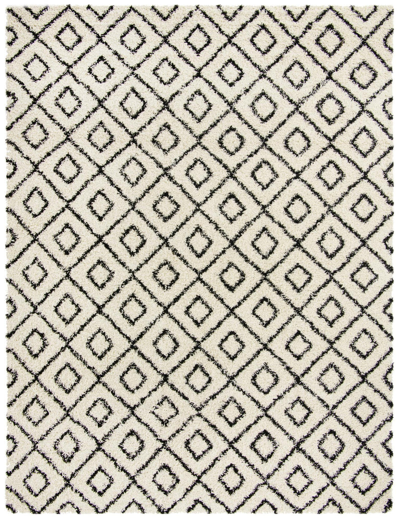 Lattice Loft Shag Collection Area Rug - Soho (White and Black) Rectangle White and Black Main