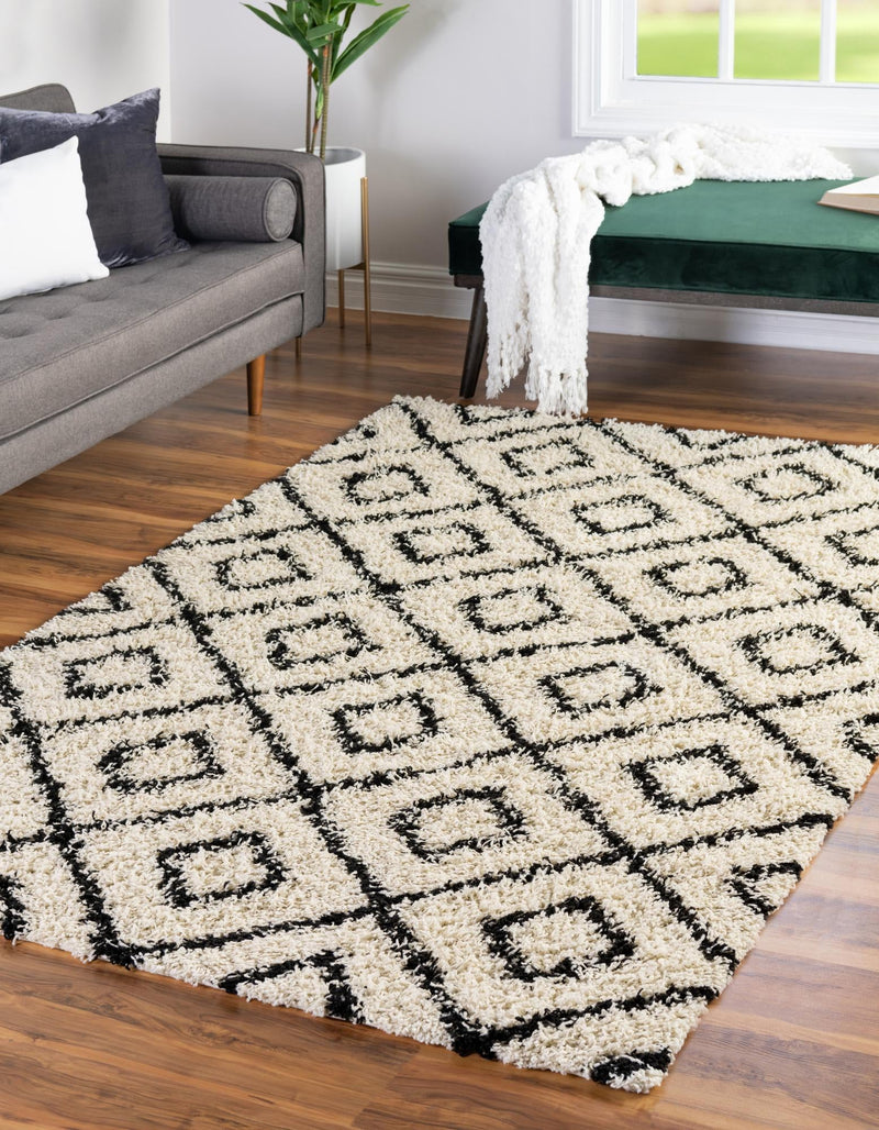 Lattice Loft Shag Collection Area Rug - Soho (White and Black) Rectangle White and Black lifestyle 0