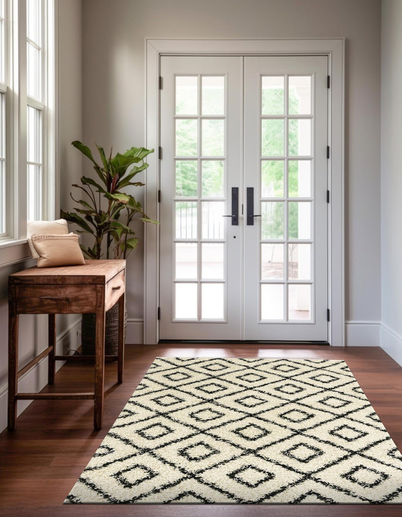Lattice Loft Shag Collection Area Rug - Soho (White and Black) Rectangle White and Black lifestyle 4