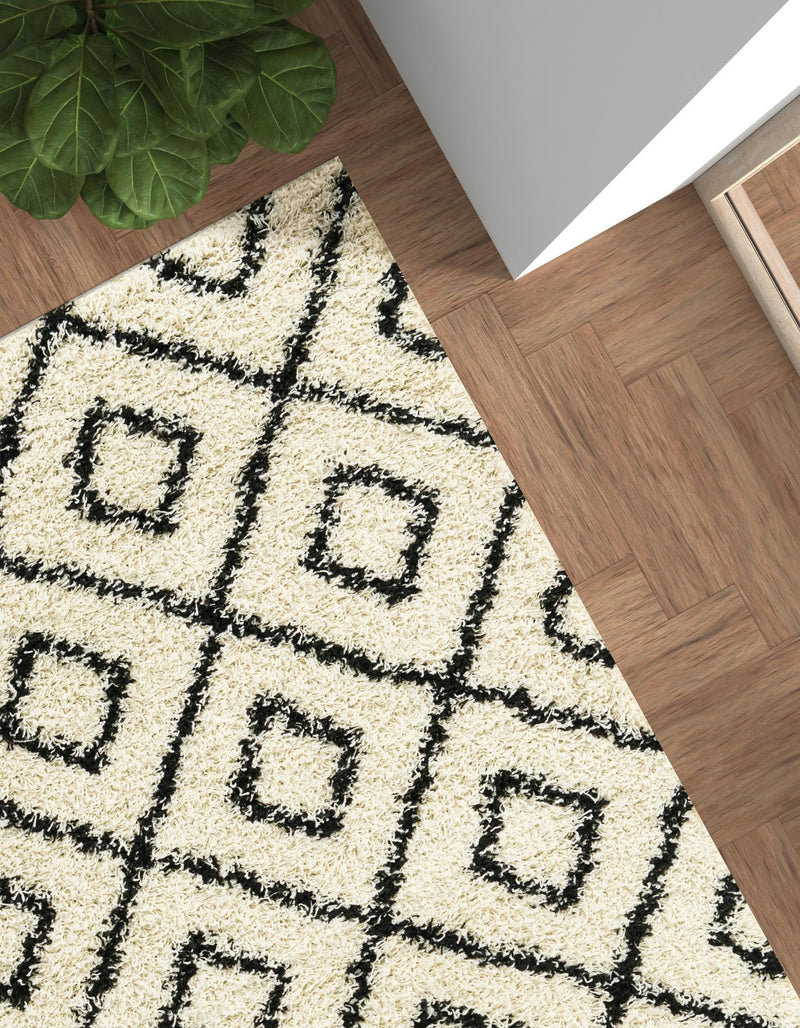 Lattice Loft Shag Collection Area Rug - Soho (White and Black) Rectangle White and Black lifestyle 5