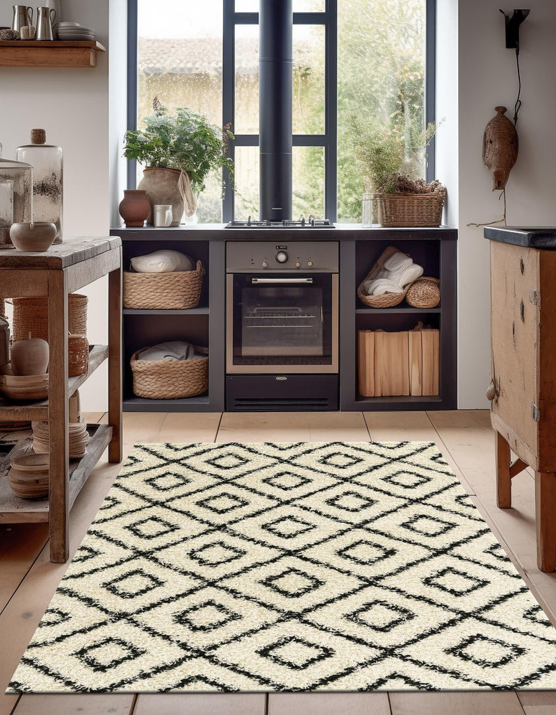 Lattice Loft Shag Collection Area Rug - Soho (White and Black) Rectangle White and Black lifestyle 8
