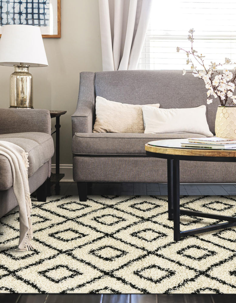 Lattice Loft Shag Collection Area Rug - Soho (White and Black) Rectangle White and Black lifestyle 10