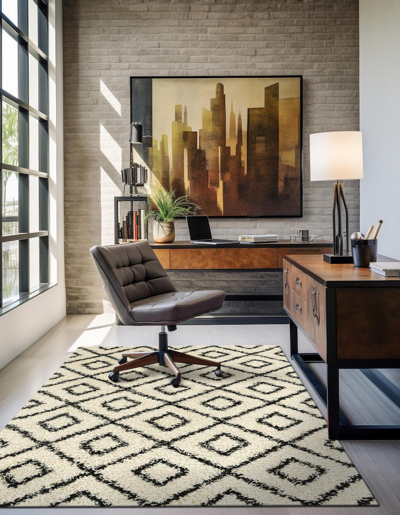 Lattice Loft Shag Collection Area Rug - Soho (White and Black) Rectangle White and Black lifestyle 11