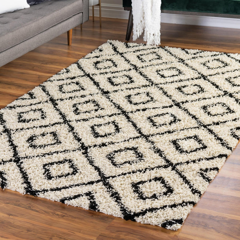 Lattice Loft Shag Collection Area Rug - Soho (White and Black) Rectangle White and Black lifestyle 22