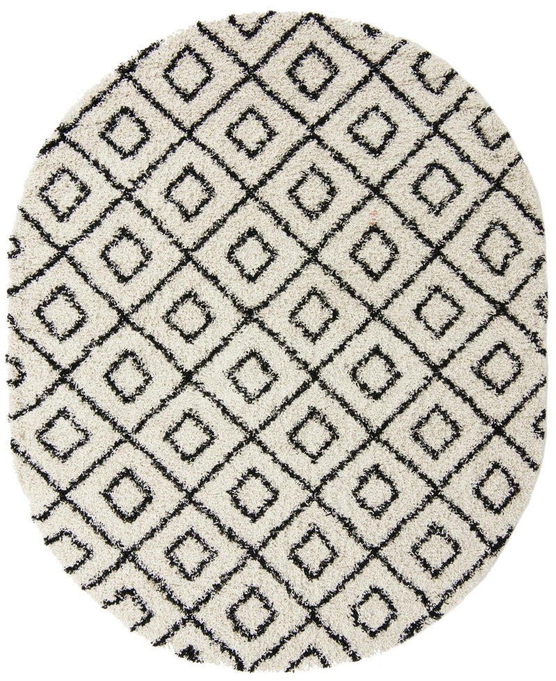 Lattice Loft Shag Collection Area Rug - Soho (White and Black) Oval White and Black Main