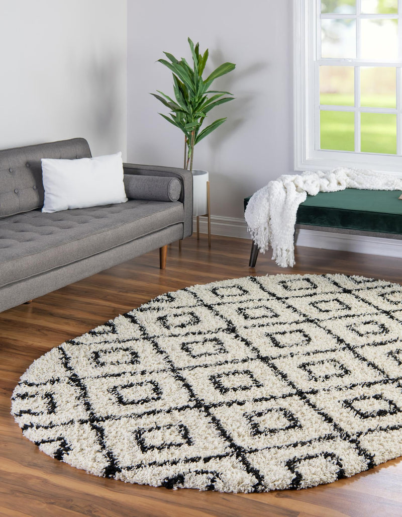 Lattice Loft Shag Collection Area Rug - Soho (White and Black) Oval White and Black lifestyle 0
