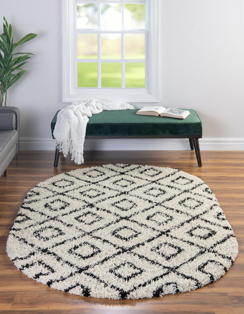 Lattice Loft Shag Collection Area Rug - Soho (White and Black) Oval White and Black lifestyle 2