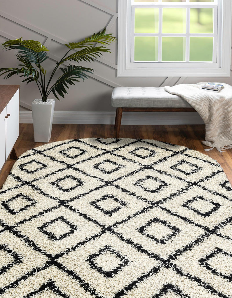 Lattice Loft Shag Collection Area Rug - Soho (White and Black) Oval White and Black lifestyle 26