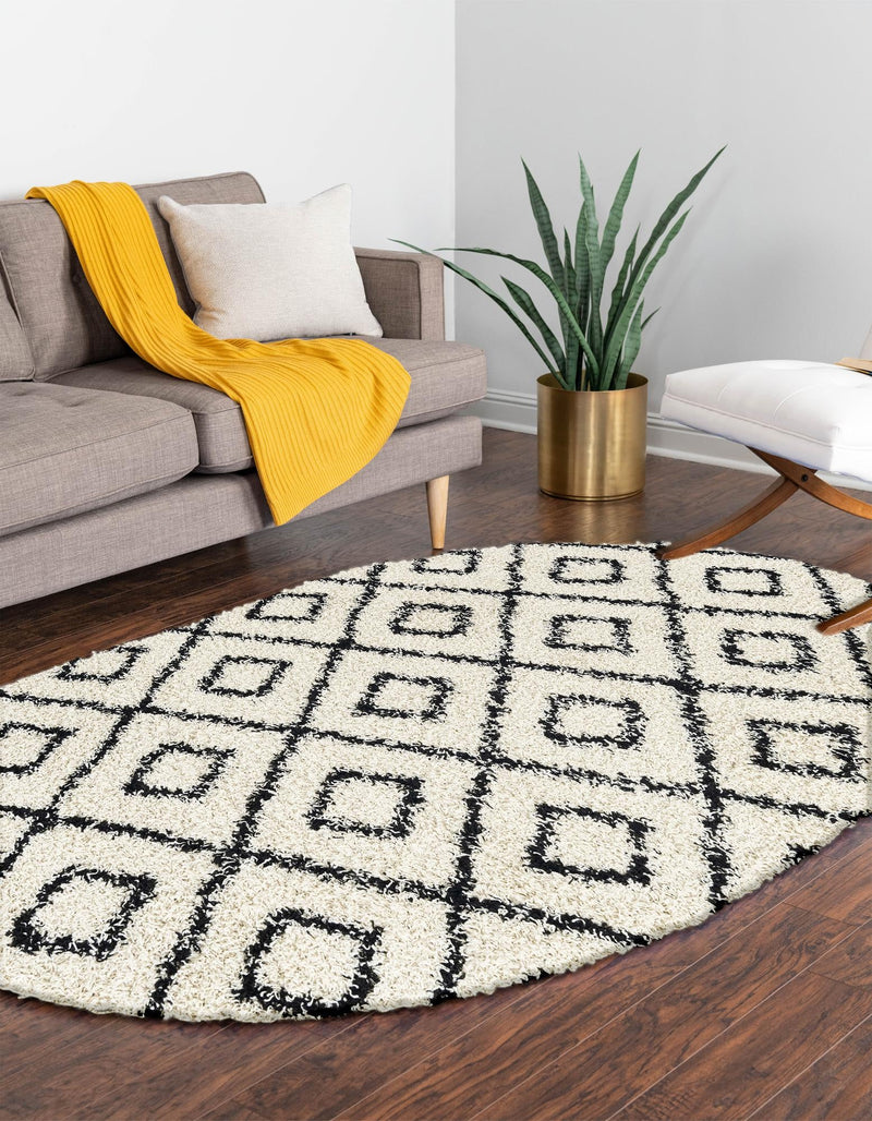 Lattice Loft Shag Collection Area Rug - Soho (White and Black) Oval White and Black lifestyle 27