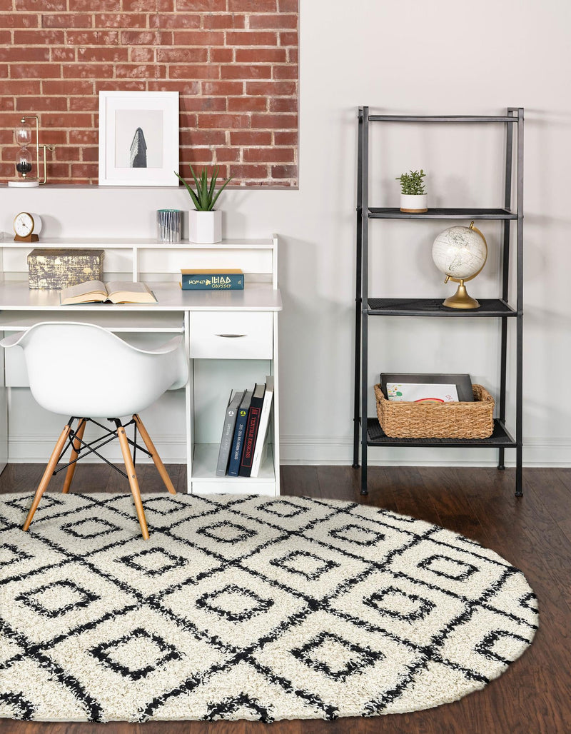 Lattice Loft Shag Collection Area Rug - Soho (White and Black) Oval White and Black lifestyle 28