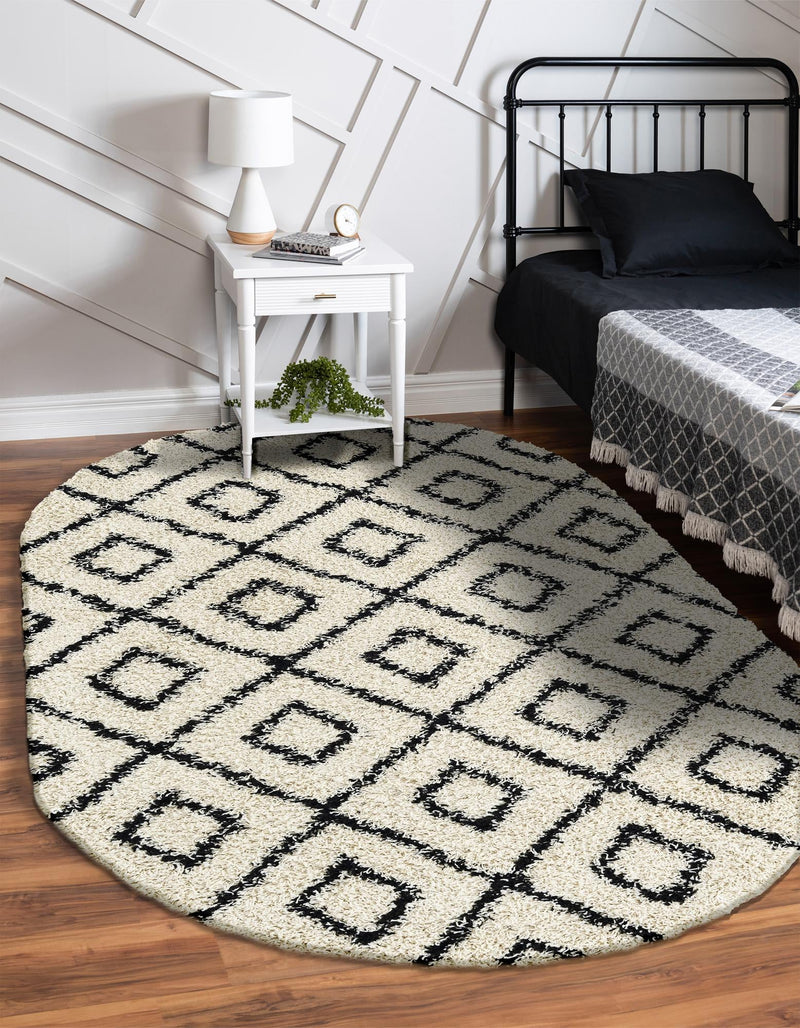 Lattice Loft Shag Collection Area Rug - Soho (White and Black) Oval White and Black lifestyle 29