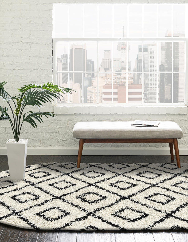 Lattice Loft Shag Collection Area Rug - Soho (White and Black) Oval White and Black lifestyle 32