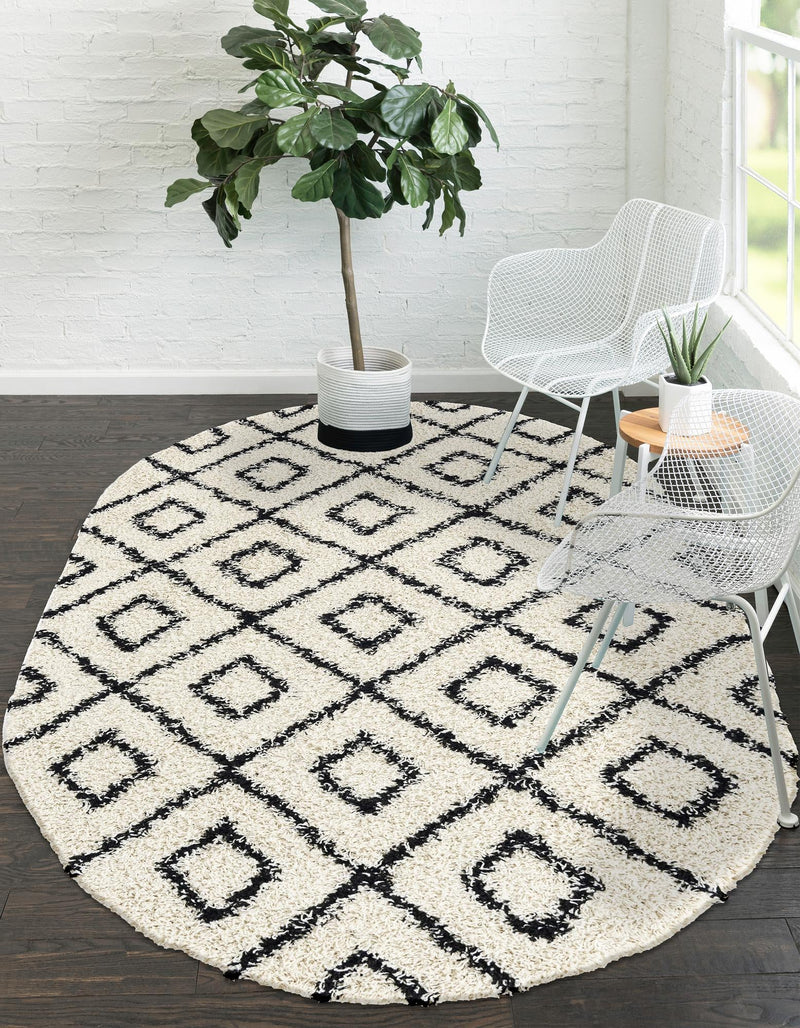 Lattice Loft Shag Collection Area Rug - Soho (White and Black) Oval White and Black lifestyle 33