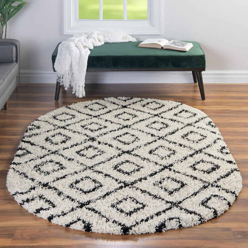 Lattice Loft Shag Collection Area Rug - Soho (White and Black) Oval White and Black lifestyle 16