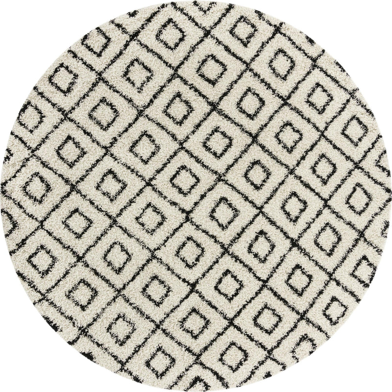 Lattice Loft Shag Collection Area Rug - Soho (White and Black) Round White and Black Main