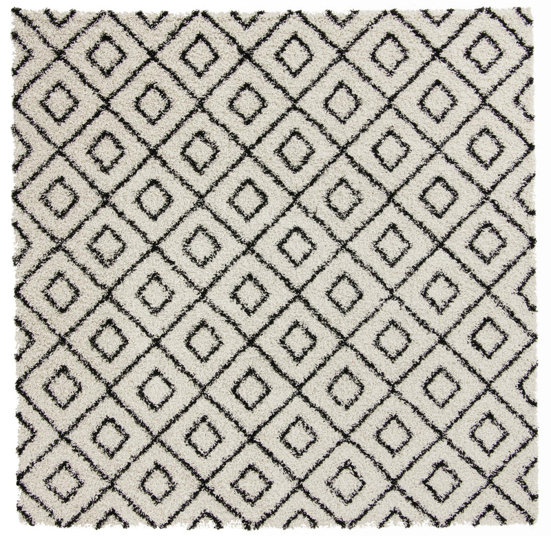 Lattice Loft Shag Collection Area Rug - Soho (White and Black) Square White and Black Main