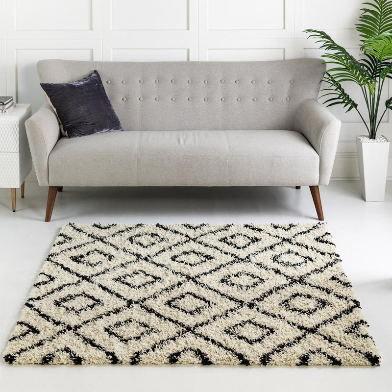 Lattice Loft Shag Collection Area Rug - Soho (White and Black) Square White and Black lifestyle 14