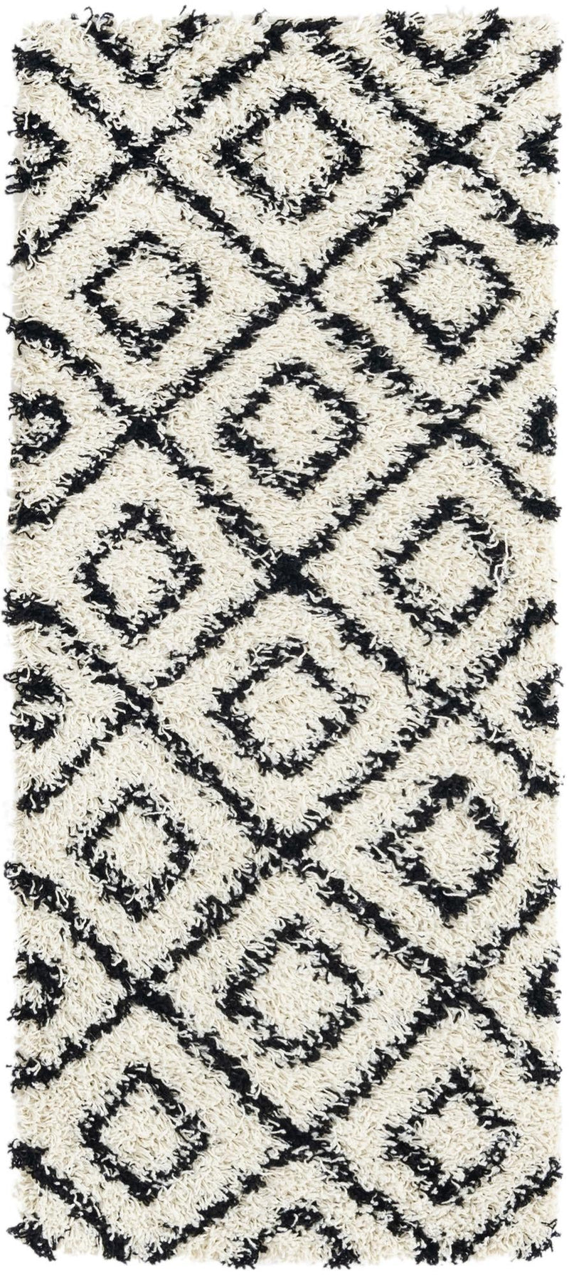 Lattice Loft Shag Collection Area Rug - Soho (White and Black) Runner White and Black Main