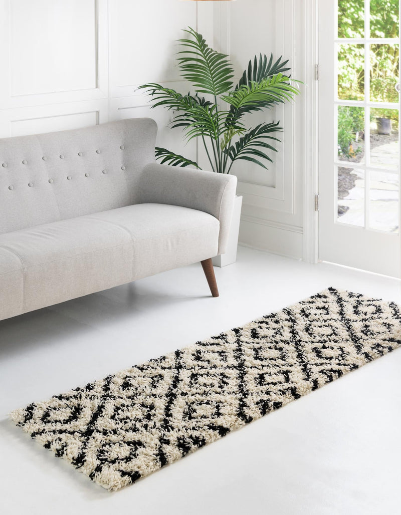 Lattice Loft Shag Collection Area Rug - Soho (White and Black) Runner White and Black lifestyle 0
