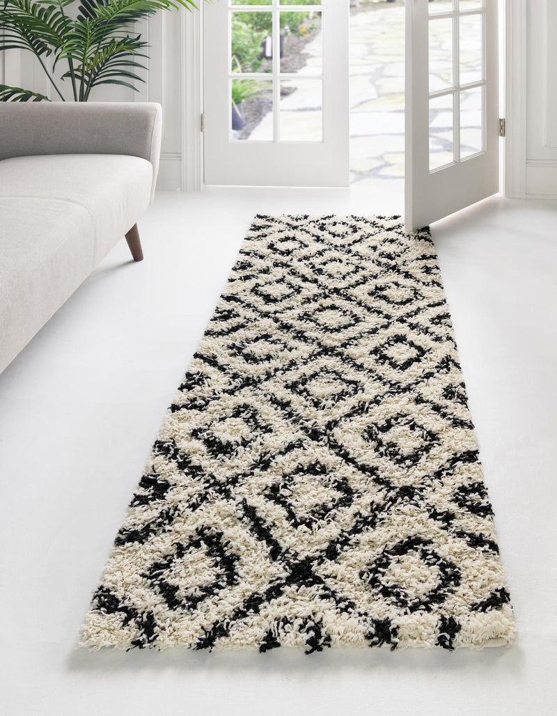 Lattice Loft Shag Collection Area Rug - Soho (White and Black) Runner White and Black lifestyle 2