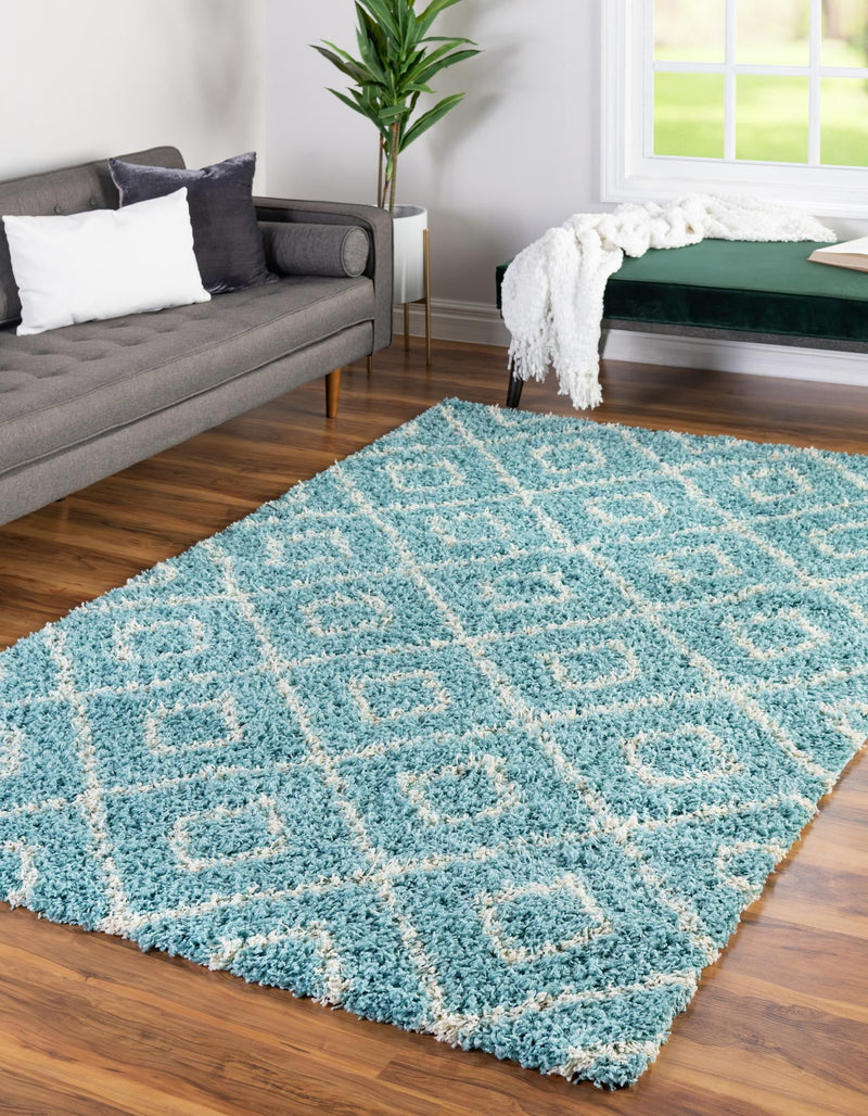 Lattice Loft Shag Collection Area Rug - Soho (Aqua) Rectangle Aqua lifestyle 0