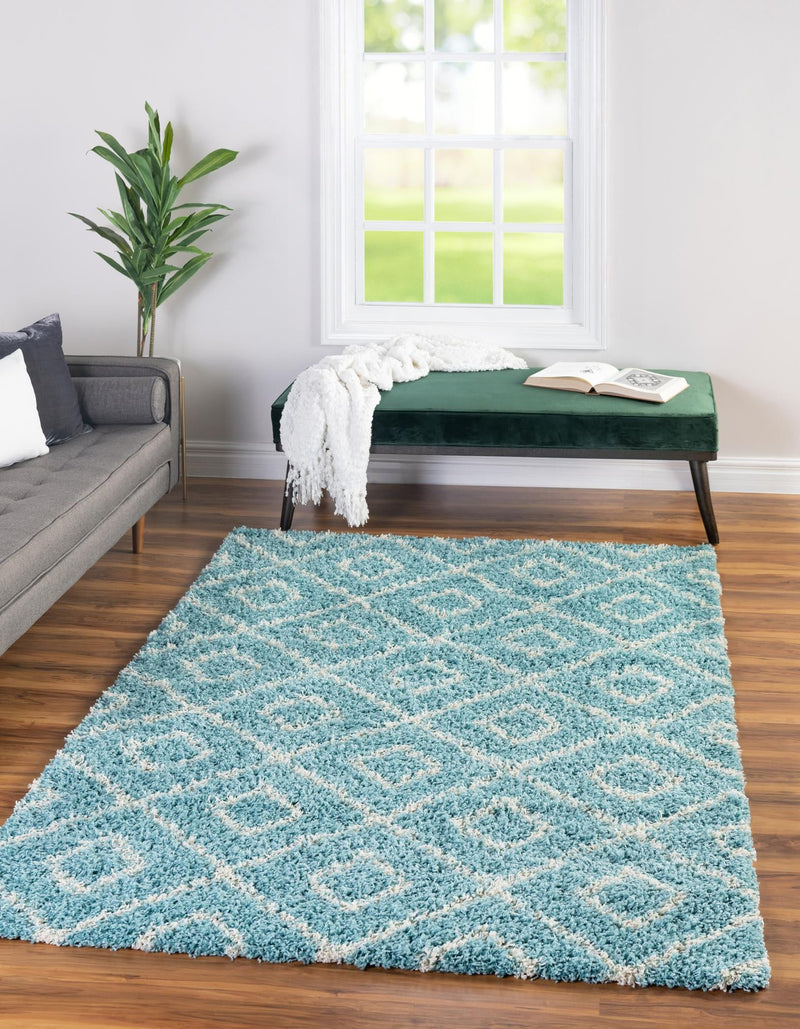 Lattice Loft Shag Collection Area Rug - Soho (Aqua) Rectangle Aqua lifestyle 2
