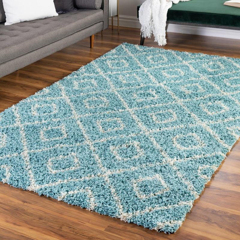 Lattice Loft Shag Collection Area Rug - Soho (Aqua) Rectangle Aqua lifestyle 14