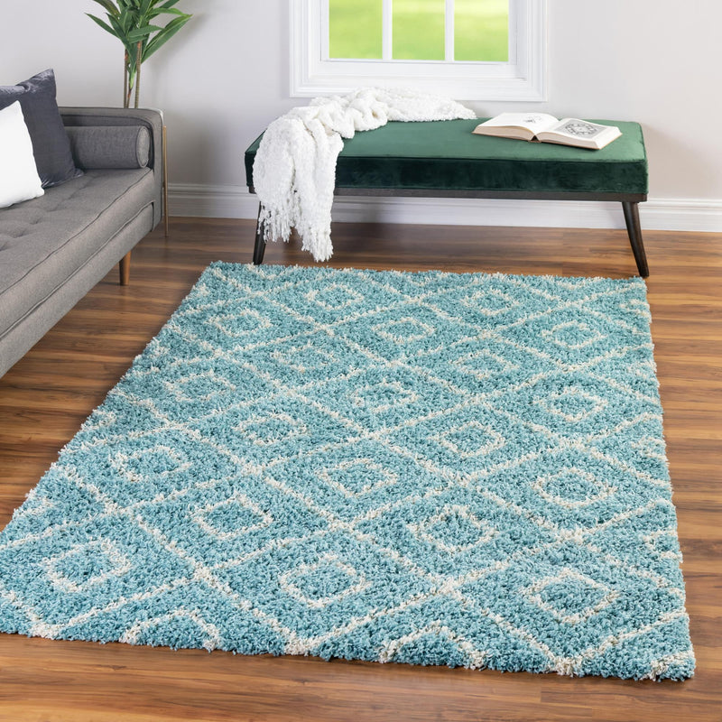 Lattice Loft Shag Collection Area Rug - Soho (Aqua) Rectangle Aqua lifestyle 15