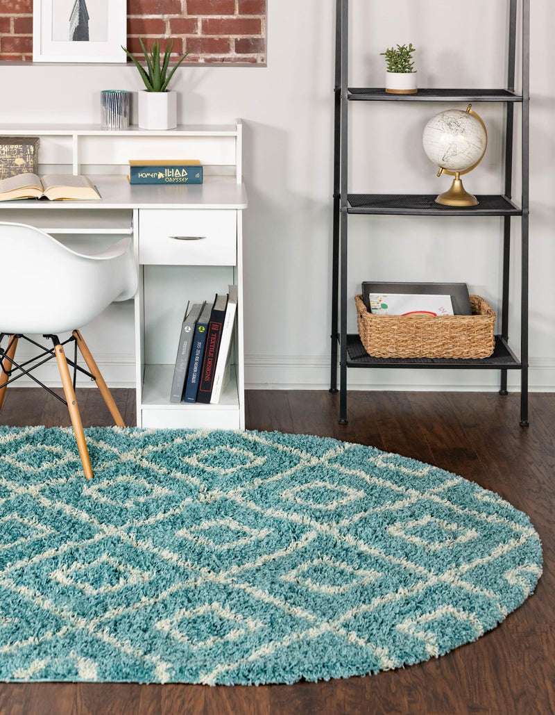 Lattice Loft Shag Collection Area Rug - Soho (Aqua) Oval Aqua lifestyle 0