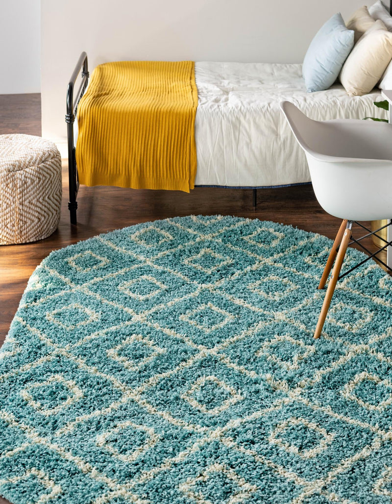 Lattice Loft Shag Collection Area Rug - Soho (Aqua) Oval Aqua lifestyle 2
