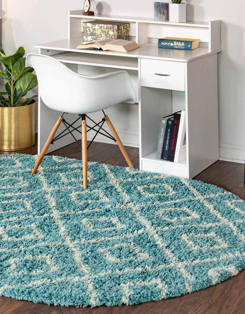 Lattice Loft Shag Collection Area Rug - Soho (Aqua) Oval Aqua lifestyle 3