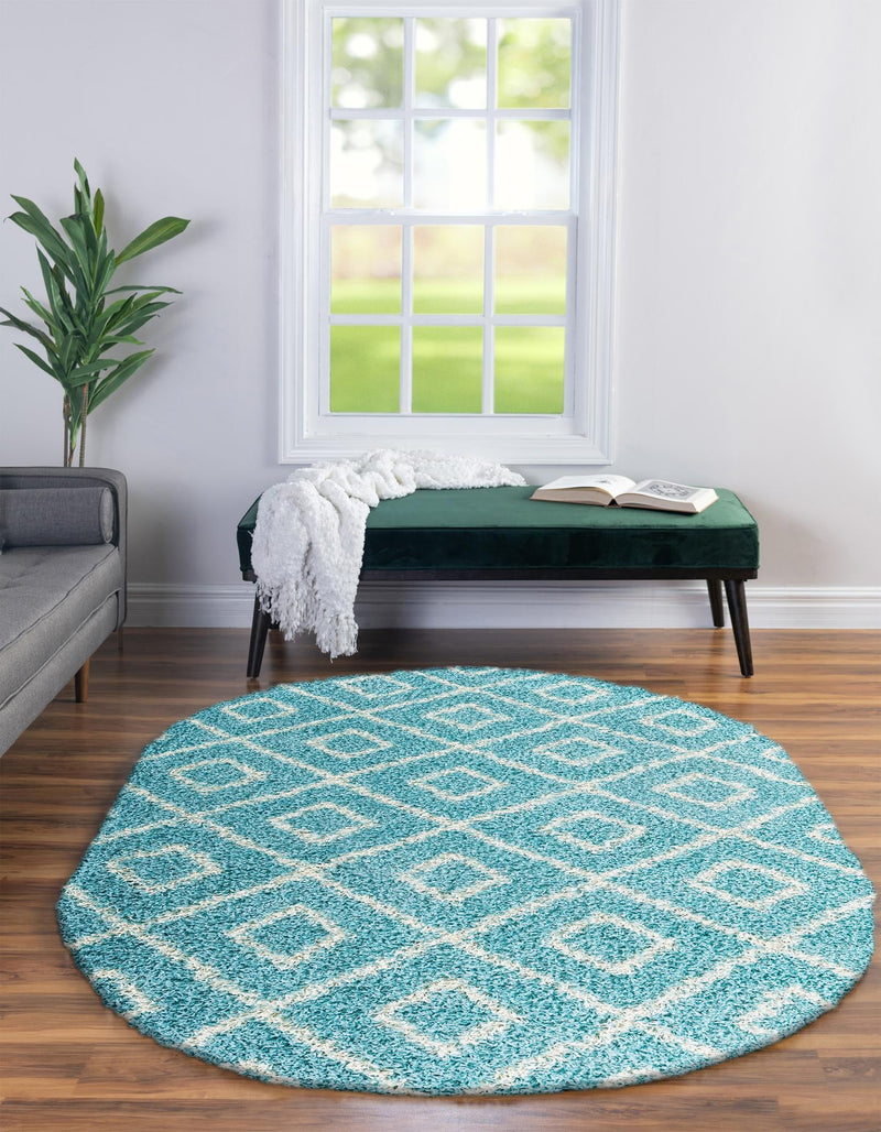 Lattice Loft Shag Collection Area Rug - Soho (Aqua) Oval Aqua lifestyle 22