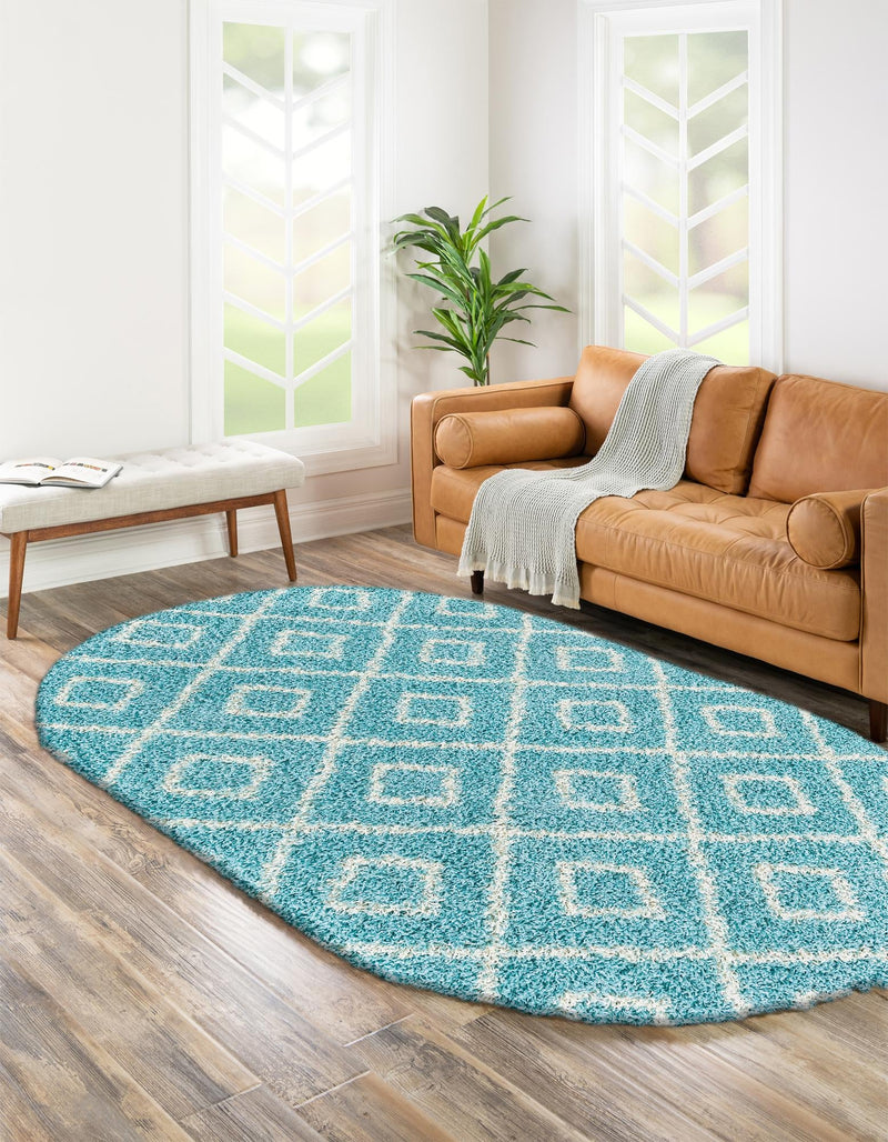 Lattice Loft Shag Collection Area Rug - Soho (Aqua) Oval Aqua lifestyle 23