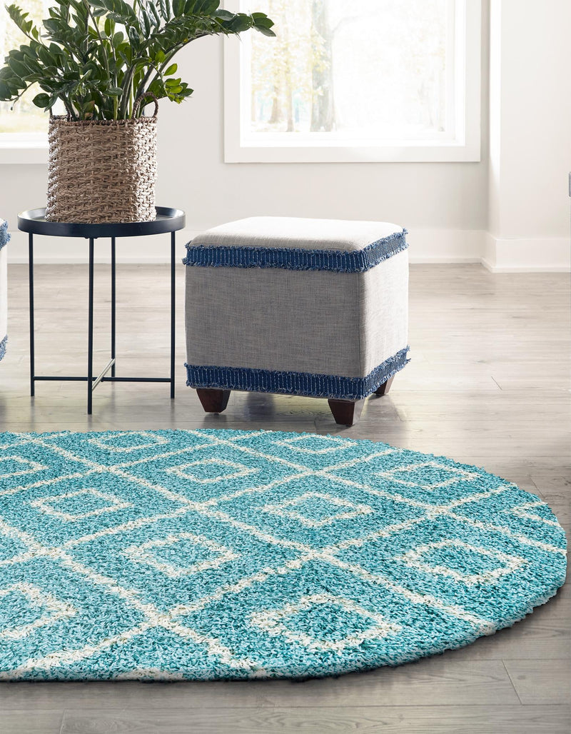 Lattice Loft Shag Collection Area Rug - Soho (Aqua) Oval Aqua lifestyle 24