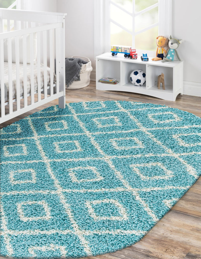 Lattice Loft Shag Collection Area Rug - Soho (Aqua) Oval Aqua lifestyle 25