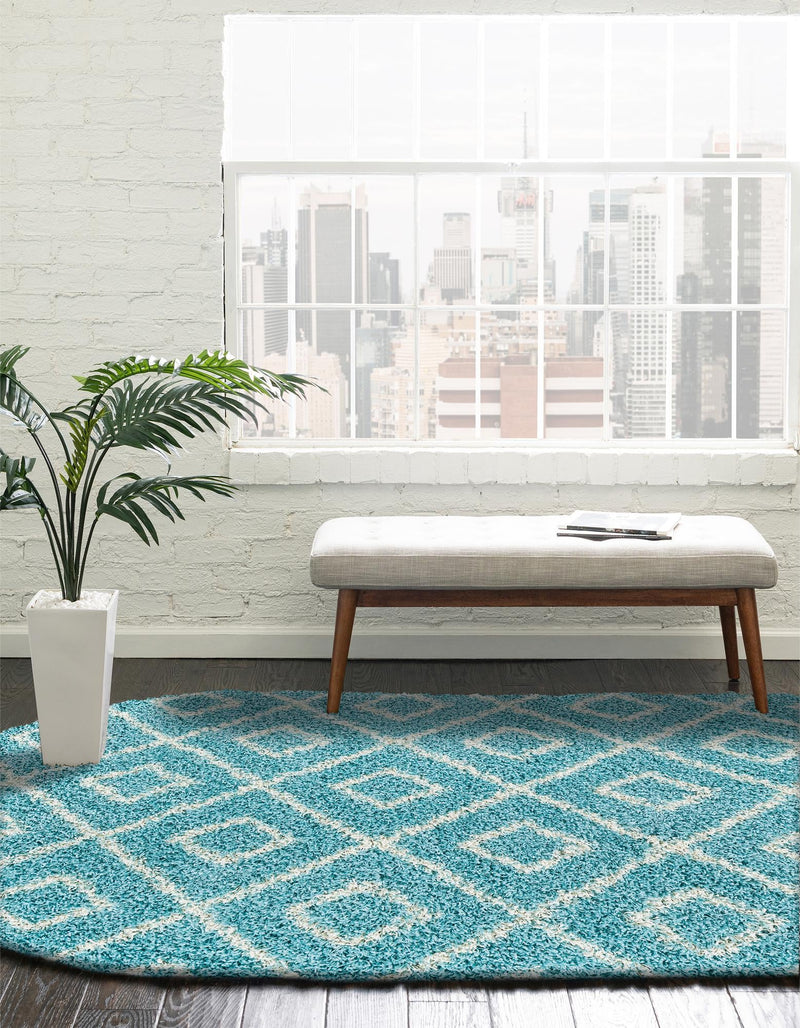 Lattice Loft Shag Collection Area Rug - Soho (Aqua) Oval Aqua lifestyle 26