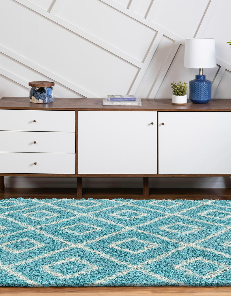 Lattice Loft Shag Collection Area Rug - Soho (Aqua) Oval Aqua lifestyle 28