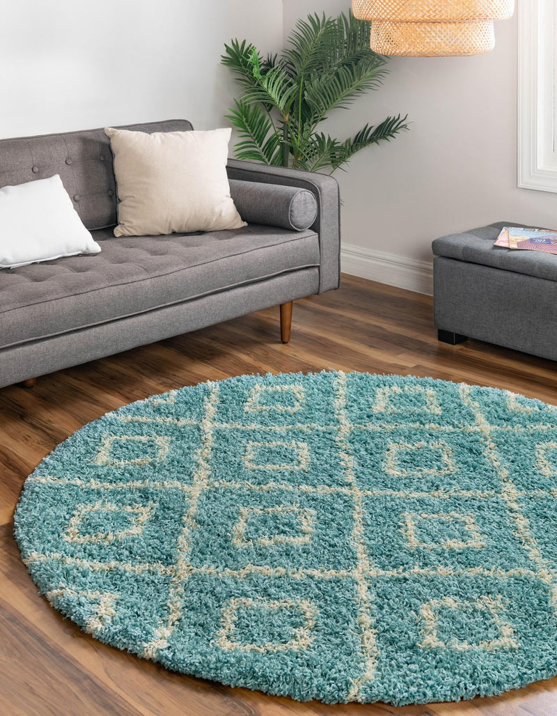 Lattice Loft Shag Collection Area Rug - Soho (Aqua) Round Aqua lifestyle 0