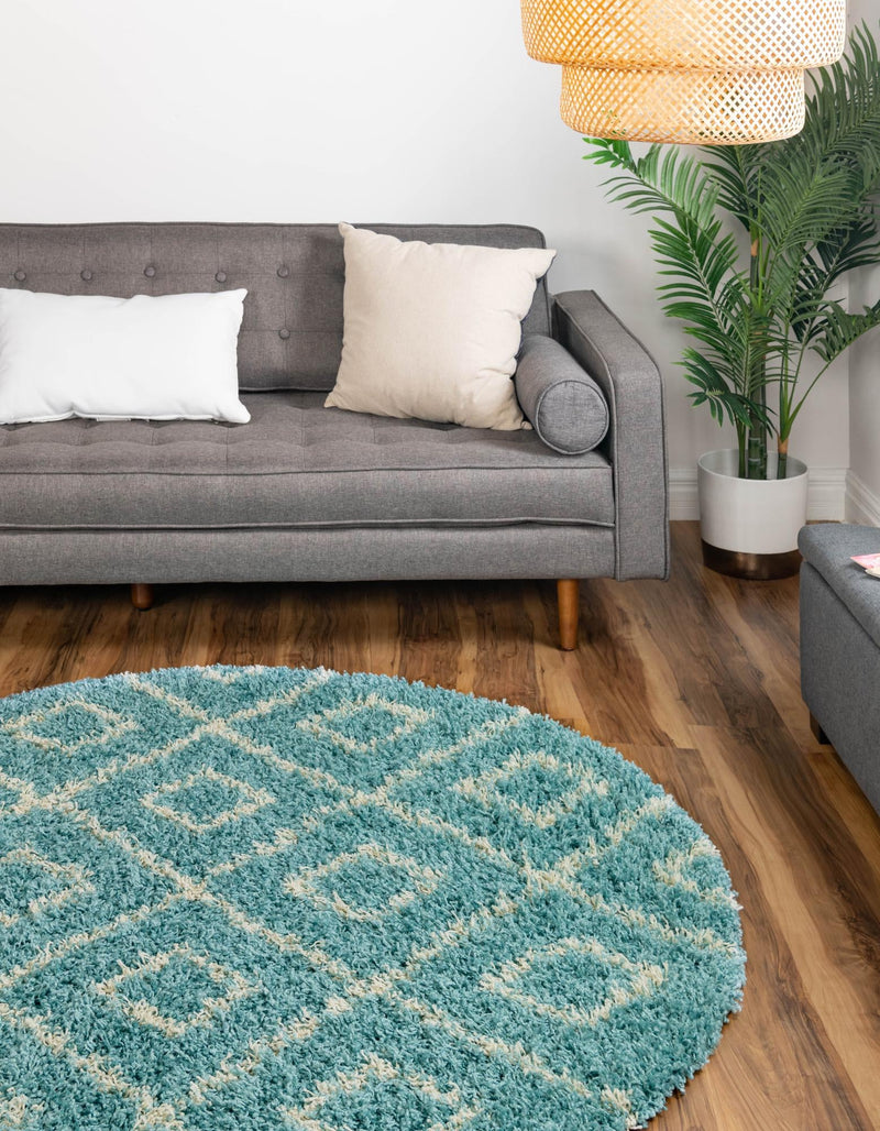 Lattice Loft Shag Collection Area Rug - Soho (Aqua) Round Aqua lifestyle 2