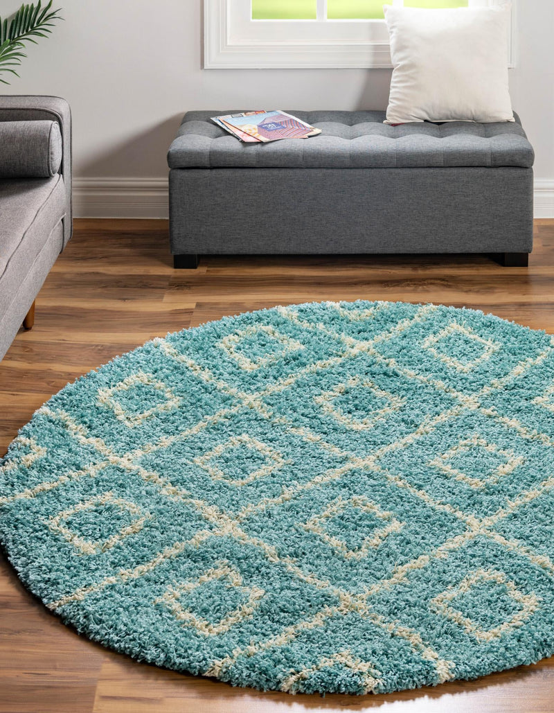 Lattice Loft Shag Collection Area Rug - Soho (Aqua) Round Aqua lifestyle 3