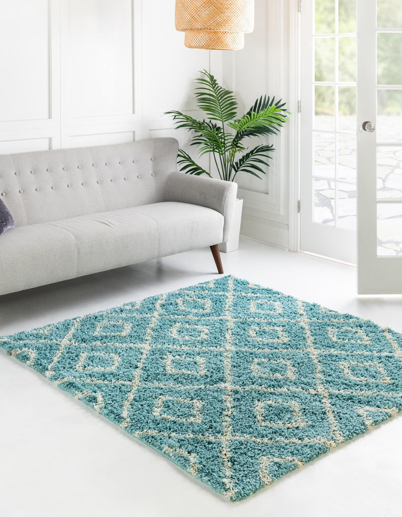 Lattice Loft Shag Collection Area Rug - Soho (Aqua) Square Aqua lifestyle 0
