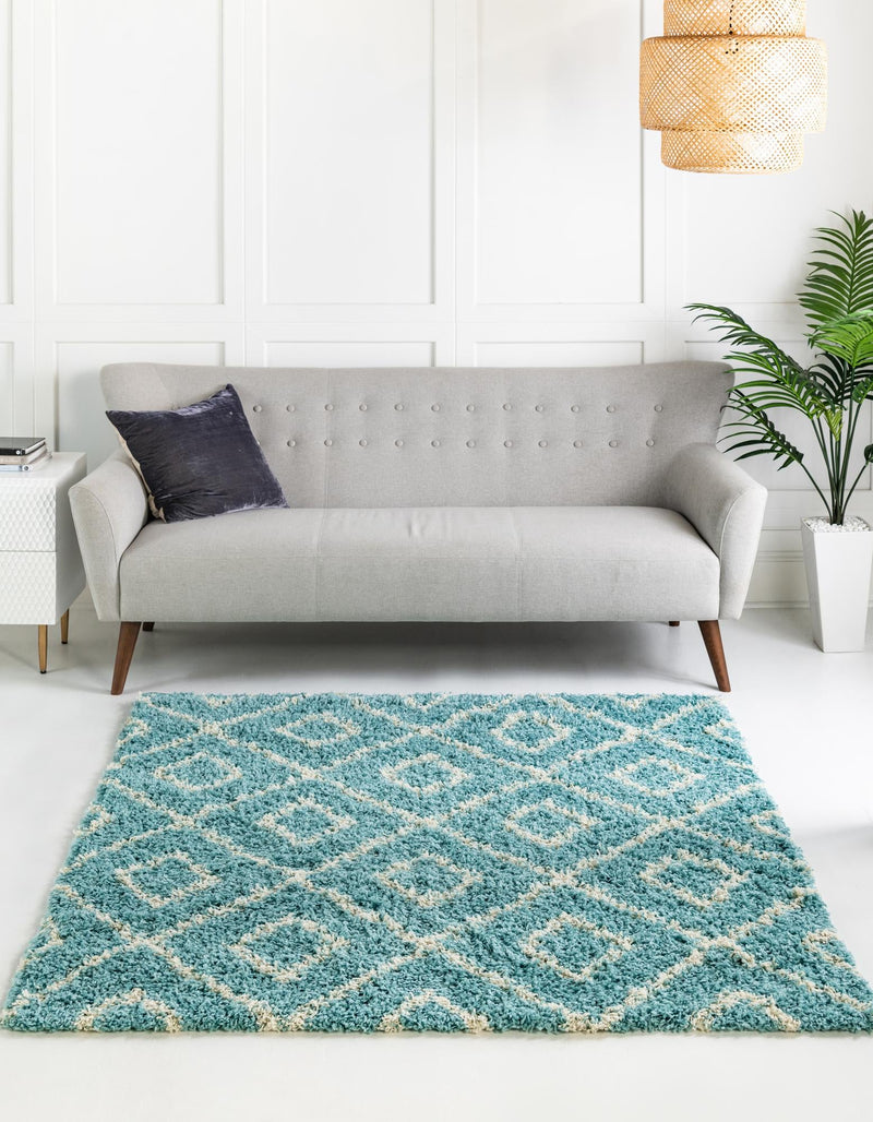 Lattice Loft Shag Collection Area Rug - Soho (Aqua) Square Aqua lifestyle 2