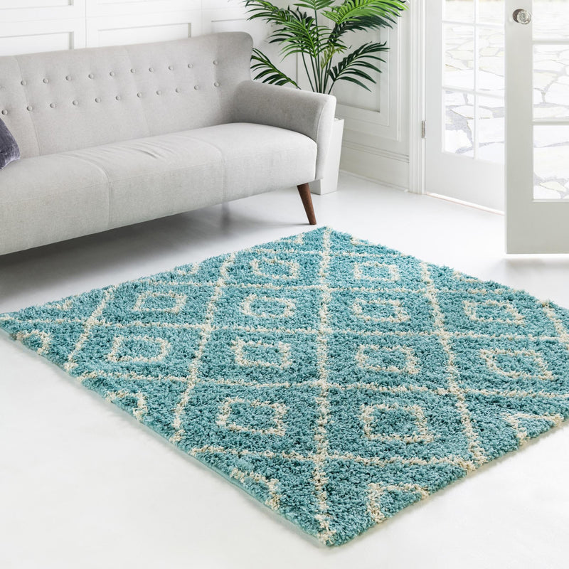 Lattice Loft Shag Collection Area Rug - Soho (Aqua) Square Aqua lifestyle 13