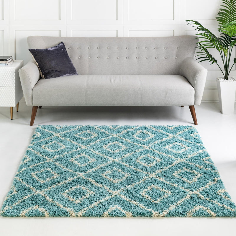 Lattice Loft Shag Collection Area Rug - Soho (Aqua) Square Aqua lifestyle 14