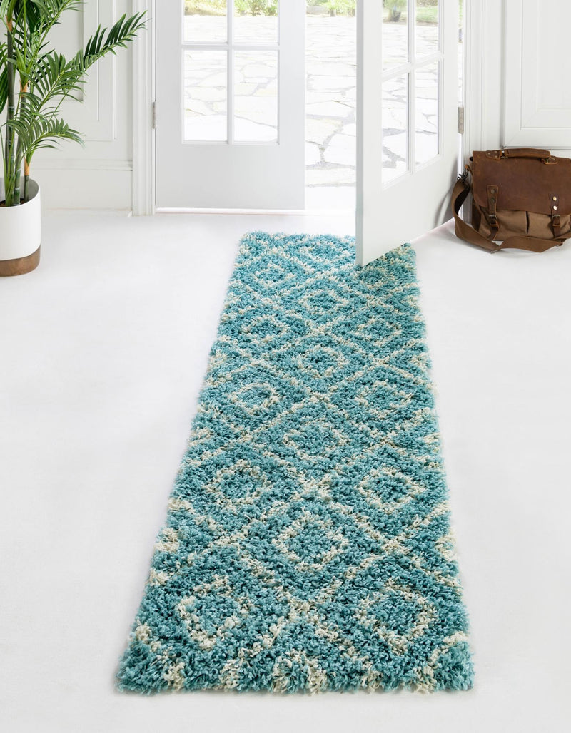 Lattice Loft Shag Collection Area Rug - Soho (Aqua) Runner Aqua lifestyle 0