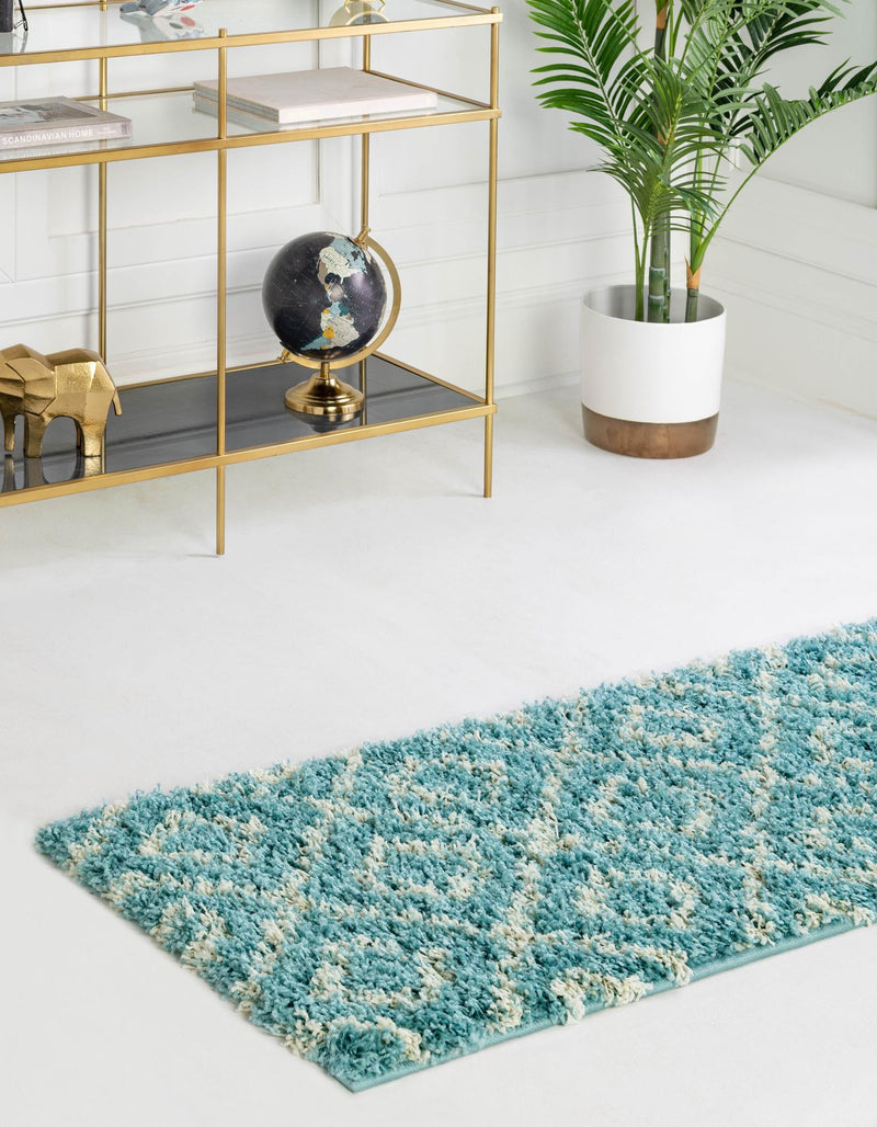 Lattice Loft Shag Collection Area Rug - Soho (Aqua) Runner Aqua lifestyle 2