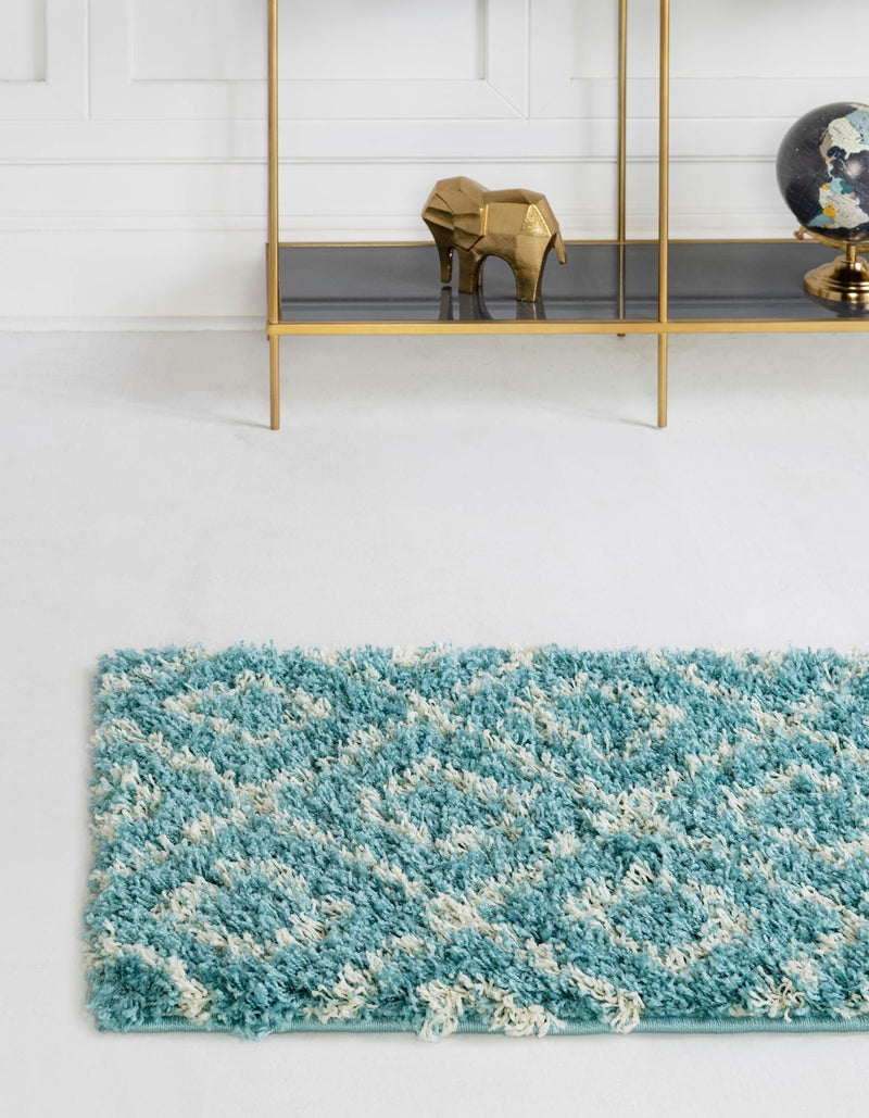 Lattice Loft Shag Collection Area Rug - Soho (Aqua) Runner Aqua lifestyle 3
