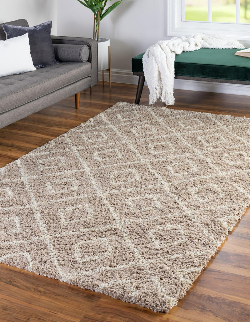 Lattice Loft Shag Collection Area Rug - Soho (Light Brown) Rectangle Light Brown lifestyle 0